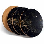 4 Set - Amazing Europe Globe Night View Coasters - Kitchen Drinks Gift #3261