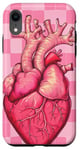 Coque pour iPhone XR Rose Pop Art Anatomique Coeur Carreaux