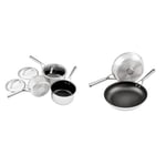 Ninja ZEROSTICK Stainless Steel Cookware 3-Piece Saucepan Set & ZEROSTICK 2-Piece Frying Pan Set, Stainless Steel Cookware