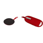 LE CREUSET Durable Cast Iron Crepe Pan, with Long Lasting Enamel Coating and Ergonomic Handle, 27cm, Cerise, 201362706 & 4-Layered Textile Handle Glove, Stain Resistant, Red