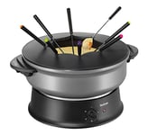 Tefal Wok + Appareil à fondue, Couvercle verre, Thermostat réglable, Cuve antiadhésive, Caquelon aluminium, 8 fourchettes incluses WK302013, Argenté