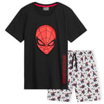 Marvel Pyjama Enfant Garcon, Ensembles de Pyjama Garçon T-Shirt et Short, Pyjashort Garcon, Vêtements Enfant Ado 4-14 Ans Coton Avengers Spiderman Officiel (Noir Spiderman, 4-5 Ans)