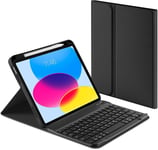 Étui Avec Clavier Pour Ipad 10e Génération 10,9"" 2022 Avec Bluetooth, Clavier Magnétique Amovible, Avec Compartiment Supérieur Intégré Pour Stylo, Disposition Qwertz Allemande (Noir)