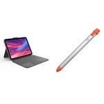 Logitech Combo Touch Detachable Keyboard Case for iPad (10th gen) with Large Precision Trackpad, Grey & Crayon Digital Pencil for all iPads with Apple Pencil technology, Silver/Orange