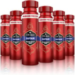Old Spice Captain Deodorant Body Spray Pack of 6 (6 x 150 ml), Without Aluminium