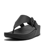 Fitflop Women's LULU Covered-Buckle RAW-Edge Leather Toe-Thongs Sandal, Black, 7 UK