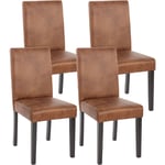 HHG - Lot de 4 chaises de séjour Littau, simili-cuir, aspect daim marron, pieds foncés