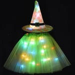 Women Kids Girl Luminous LED Glow Lights Elf Witch Hat Star Skirt Spider Web Wiz