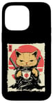 Coque pour iPhone 14 Pro Max Kawaii Samurai Cat Drinking Coffee, Ninja Cat for Cats Lovers