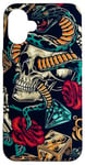 Coque pour iPhone 16 Plus Machine à tatouer motif roses cœurs serpent