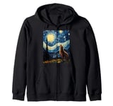 Starry Night Wolf Howling at the Moon van Gogh Painting Zip Hoodie