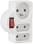 Electraline 531193 Adapteur Fiche Multiprise Triplite avec Interrupteur | 3 Prise (1x16A, 2x6A), Blanc