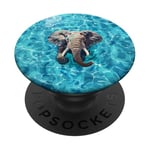 Éléphant amusant dans l'eau de la piscine pour nager maman papa enfants PopSockets PopGrip Interchangeable