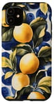 Coque pour iPhone 11 Motif à pois abstraits jaunes et carreaux bleus italiens avec citrons