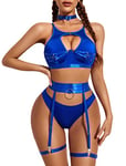 Avidlove Ensembles de Lingerie pour Femme, sous-vêtements Sexy, Nuisette, Ensemble 5 pièces avec Soutien-Gorge à Armatures et Culotte (sans Bas), Bleu Azur S