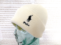 POLO RALPH LAUREN Large Fold-Up Beanie Mens Wool Cream Hat Ribbed Cap BNWT R£75