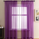 Rideau Voilage Violet 140x160 cm Rideau Court Souple Passe Tringle Prêt à Poser Voilages Intérieurs Semi-Transparant Lot de 2 Rideaux pour Petites