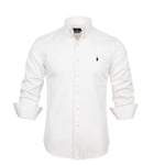 Ralph Lauren Poloskjorta Herrar Solid Knapp-Up Klänning Långärmad Arbets Skjortor Broderad Skjorta White M