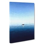 Big Box Art Solo Sailing Boat Across The Sea in Abstract Canvas Wall Art Framed Picture Print, 30 x 20 Inch (76 x 50 cm), White, Blue