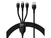 Baseus Flash Series 3In1 Usb Cable, Usb-C + Micro Usb + Lightning, 100W, 1.2M (Black)