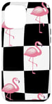 Coque pour iPhone 13 Pro Max Pink Flamingo Checker Black & White Pink Checkered Flamingo