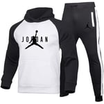 DSFF Sweat à Capuche Jordanie, Veste Sportive et SportsPants de Sport 2 pièces Sportswear, Basketball and Course Former l'échauffement Black White-S