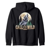 Call of the Wild Howling Wolf Under Full Moon Zip Hoodie