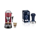 De'Longhi Dedica Style, Machine expresso pour préparer des boissons café et lactées, EC685R, 220-240V 50/60Hz, 1L,Rouge & DLSC058-Tasseur de café en acier inoxydable