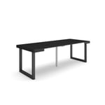 Table console extensible, 220, pour 10 personnes, 222x90x77cm, Pieds bois massif, couleur Noir