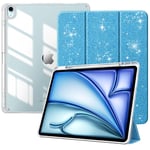 TiMOVO Coque pour Nouvel iPad Air 13 Pouces (M2) 2024 avec Porte-Stylet, Étui Fine Mise en Sommeil/Réveil Auto, Housse Arrière Transparente avec Support pour iPad Air 13, Bleu Pailleté