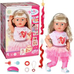 BABY born Sister Play & Style 835401 - 43cm Doll with Posable Head and Body - Features 7 Lifelike Functions and 10 Accessories - Suitable for Kids From 4+ Years, Black, Brunette