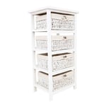 Premier Housewares Meuble de rangement 4 paniers en osier Structure en bois Blanc 82 x 40 x 32