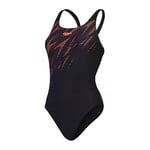 Speedo Maillot de Bain Hyperboom Placement Muscleback | Séchage Rapide | Entraînement | Fitness | Résistant au Chlore Maillot de Bain pour Femme, Noir/Rouge sirène/Prune Dandy, 42