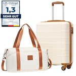 COOLIFE Set de 2 pièces easyJet Valise Cabine 55x40x20 ABS Valises et 1 Bagage Cabine Leger a 4 Roues,Serrure TSA (Blanc Marron, 55×40×20 Set de Valises)