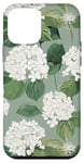 Coque pour iPhone 12 mini Fleur d'hortensias blanches sur vert sauge