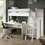 Pack - Lit Mezzanine Enfant & Armoire & Bureau London Blanc