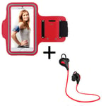 Pack Sport Pour Sony Xperia Xz Premium Smartphone (Ecouteurs Bluetooth Sport + Brassard) Courir T7 - Rouge