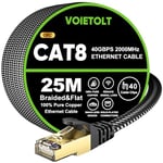 VOIETOLT Cat 8 Câble Ethernet 25M, 40Gbps/2000Mhz Haut Débit S/FTP Cable Internet, Plat Tresse RJ45 Gigabit Cable LAN pour PS4/5, Ordinateur, Modem, PC, TV