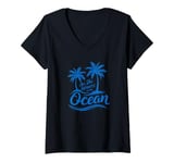 Womens All She Wants Is The Ocean - Retro Summer Tropic Island V-Neck T-Shirt