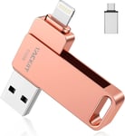 Cle USB 512 Go pour Apple Certifié Lightning, Clé USB C Photo Stick USB 3.0 Flash Drive Stockage Externe Mémoria pour iPhone iPad Mac iOS Android PC avec MFI Lightning