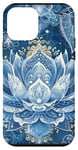 Coque pour iPhone 12 mini Bleu Vintage Paisley Fleur de Lotus Céleste Elements