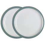 Denby - Azure Blue Dinner Plates Set of 2 - Dishwasher Microwave Safe Crockery 26.5cm - Blue, White Ceramic Stoneware Tableware - Chip & Crack Resistant Large Plates