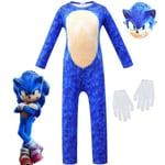 Sonic The Hedgehog Cosplay Kostym Kläder för Barn, Pojkar, Flickor - Jumpsuit + Mask + Handskar 10-14 År = EU 140-164 - Perfekt Jumpsuit + Mask + Handskar 6-7 år = EU 116-122