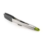 Joseph Joseph 12 inch Elevate Stainless Steel Tongs with silicone, heat resistant tips, space saving lockable handle - Grey / Green