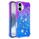 SKALO iPhone 16 Plus Juoksuhiekka Glitter Sydämet TPU kuori - Violetti-Sininen