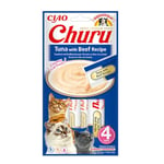 INABA Churu - Friandises pour Chats en Purée au Thon & Bœuf - Délicieux Snacks pour Félins - Texture Lisse et Onctueuse - Nourriture pour Chats - 4 Tubes x 14g