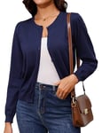 Irevial Gilet Boléro Femme Cardigan léger à Manches Longues, Col Rond Décontracté Boutons et Design Uni Manteau Tricoté Élégant Bleu Marine，XL