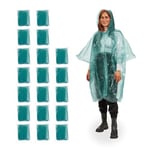 Relaxdays Ponchos de Pluie jetables, Lot de 20, avec Capuche et Ouverture pour Les Bras, Unisexe, Vert