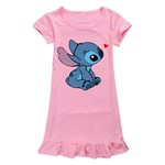 Barn Flickor Cartoon Stitch Nattlinne Nattlinne Kortärmad Nattlinne Pyjamas klänning Pink 140cn