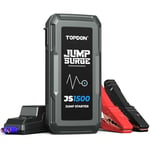 TOPDON JS1500 Booster Batterie Voiture au Lithium, démarreur de Voiture 1500A/12V Jump Starter (Jusqu’à 6.5L Essence ou 4L Diesel), avec câbles de Serrage intelligents, Chargement Rapide USB, LED